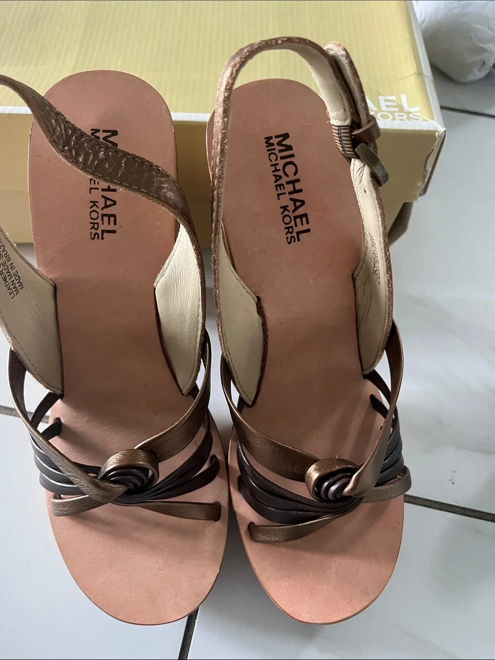 Michael Kors Bronze and Dark Brown Strappy Wedge Sandals